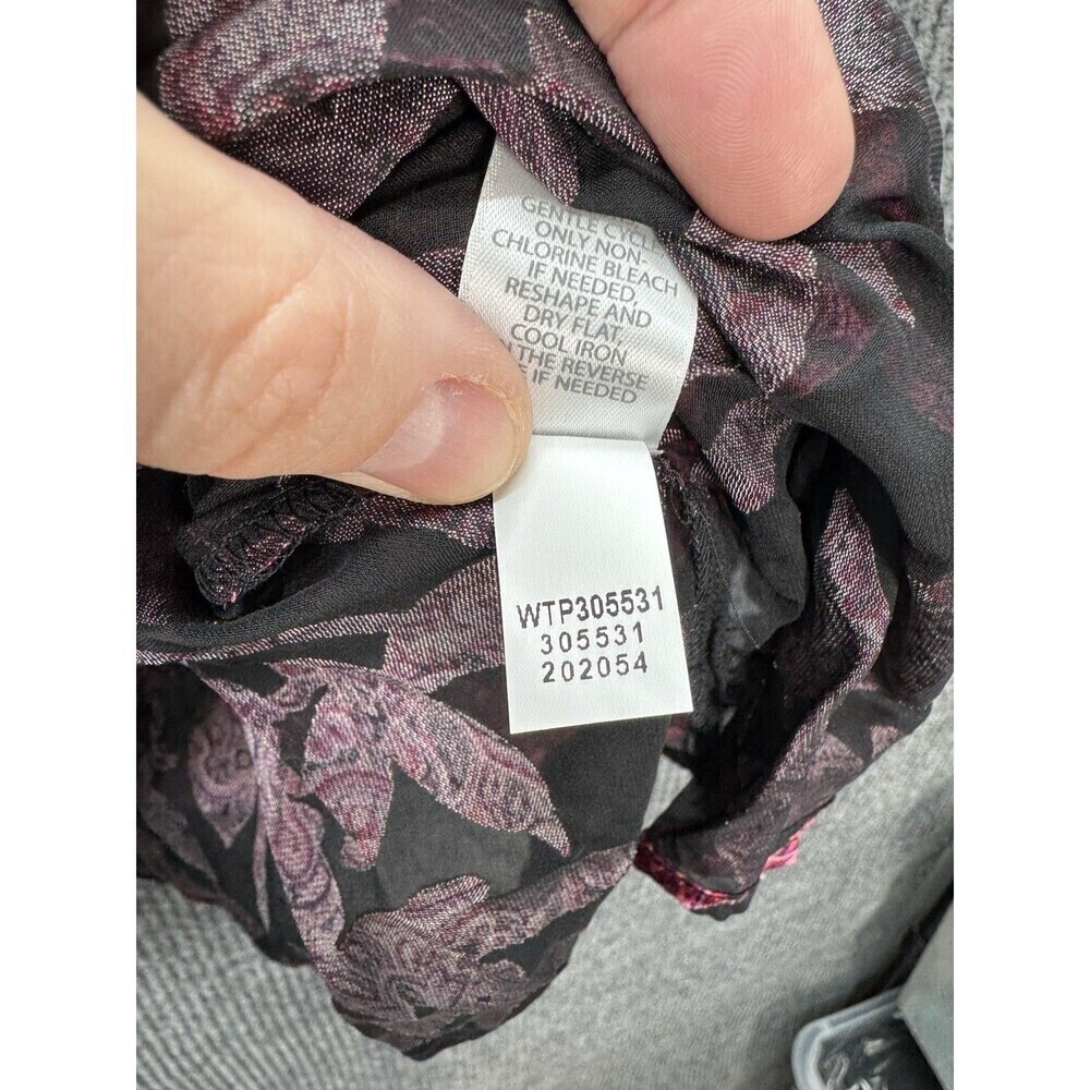 J. Jill Burnout Semi Sheer Top Womens Large Red Black Floral Button Long Sleeve - Picture 9 of 12